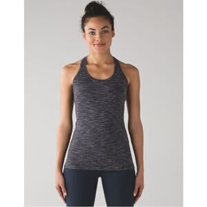 lululemon Cool Racerback Tank Womens Size 4 Black White Striped Fitted Yoga Soft